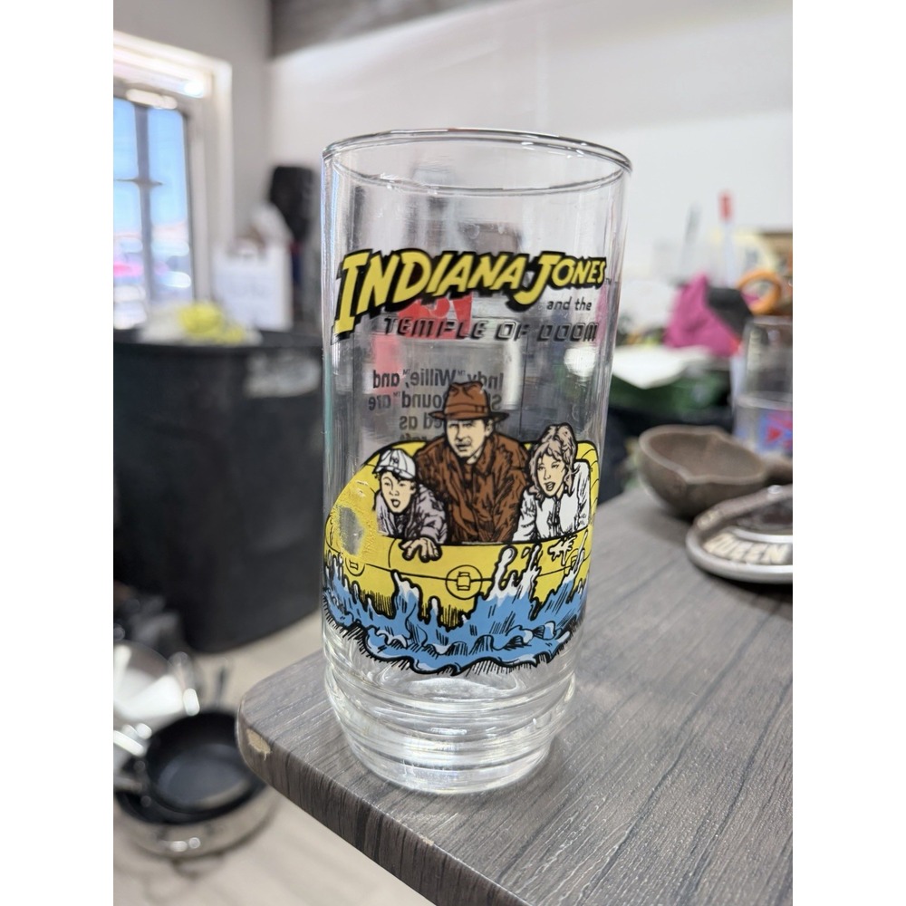 Vintage 1984 Indiana Jones Temple Of Doom Indy, Willie, & Short Round 7-Up Glass